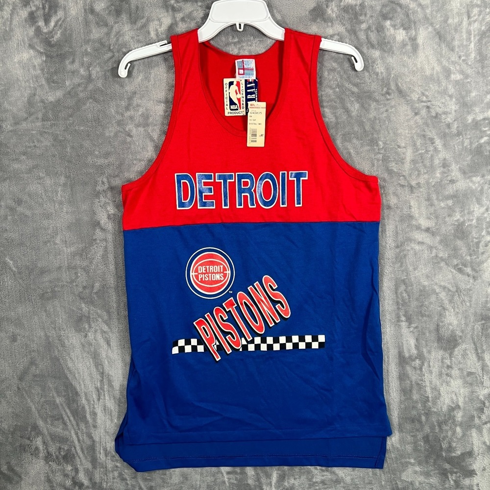 Vintage Garan Detroit Pistons Tank Top Shirt Mens Large New Blue Red VTG USA